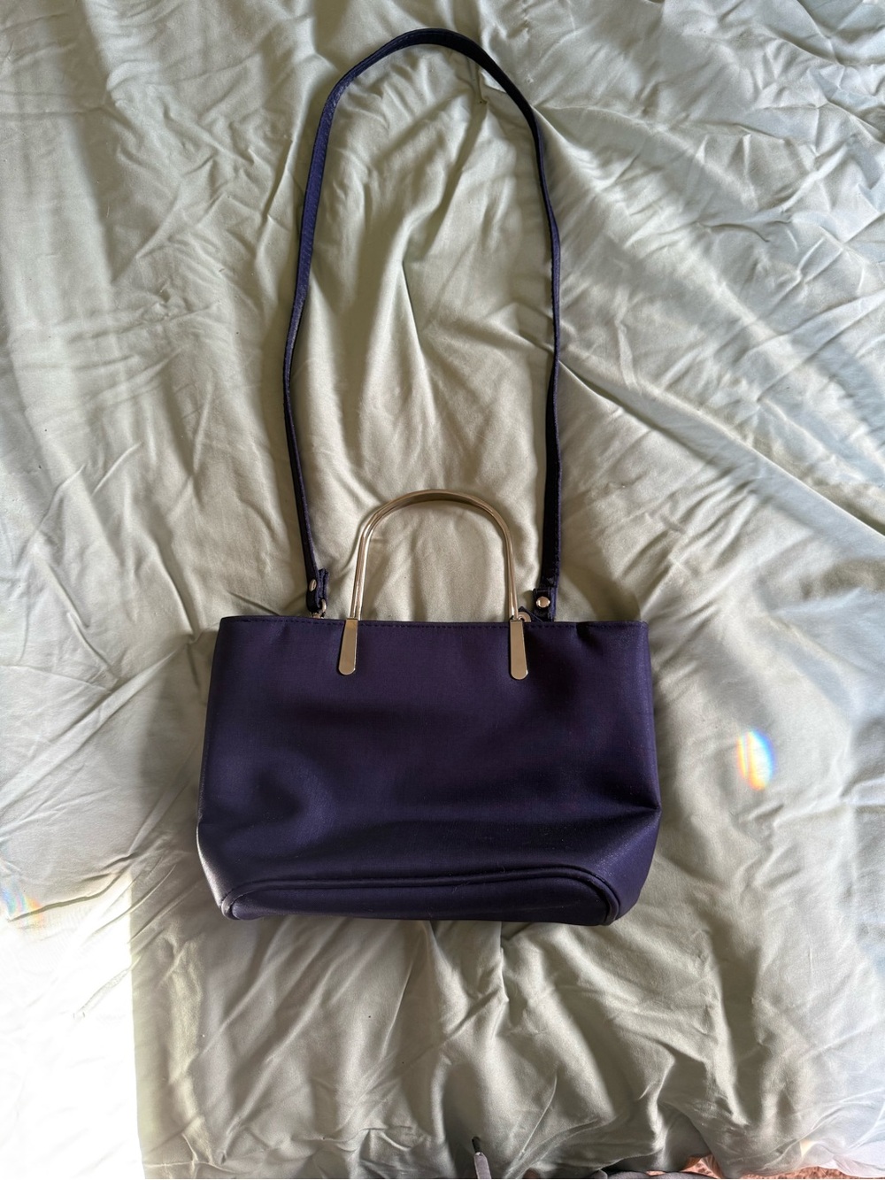 Structured Navy Shoulder Bag with Silver Tone Handles - Picture 1 of 9